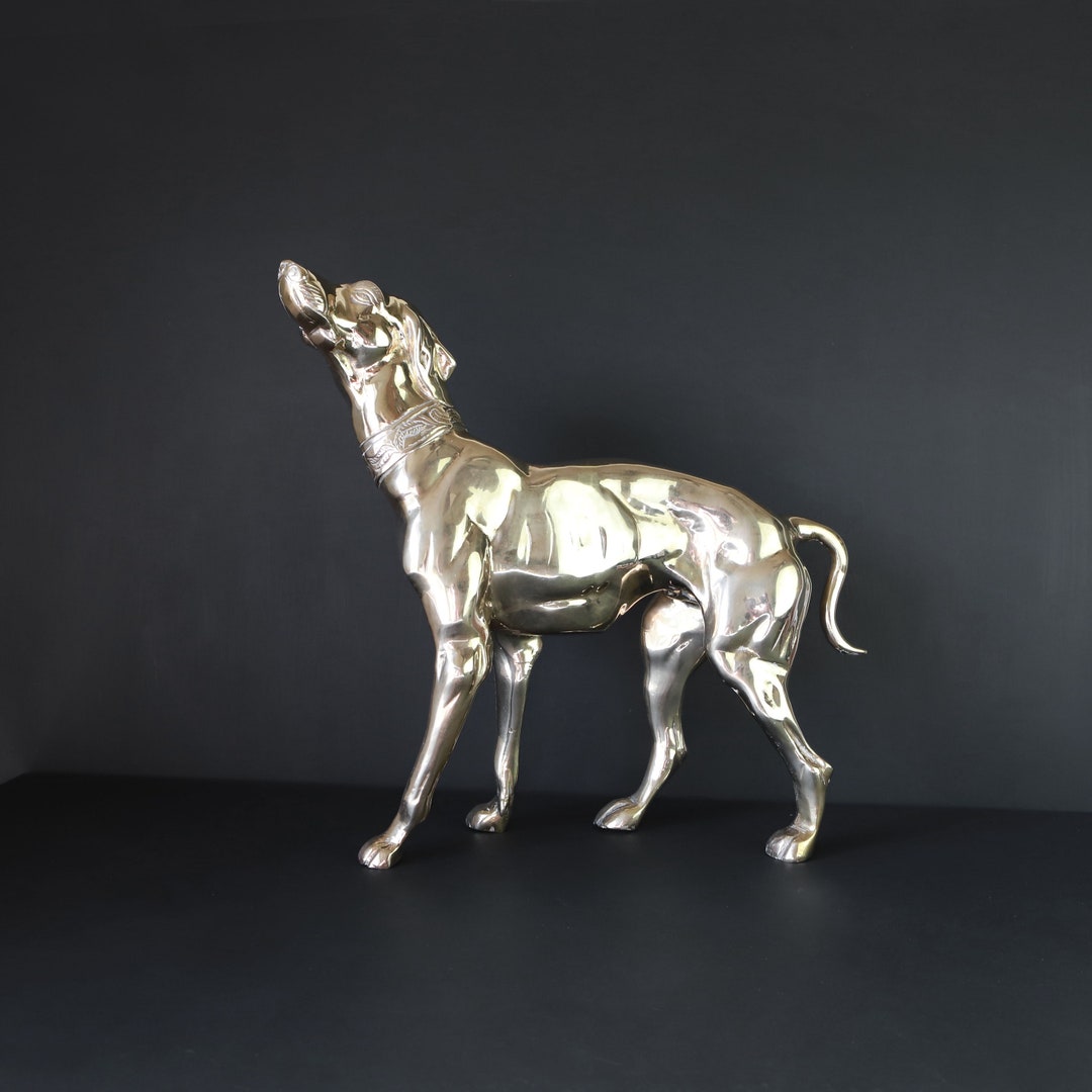 Vintage Brass Dog Statue Large Animal Figurine Office Decor 15 X 17 Etsy