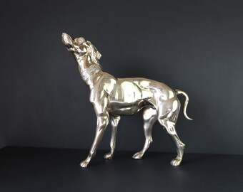 vintage brass dog statue large animal figurine office decor 15" x 17"