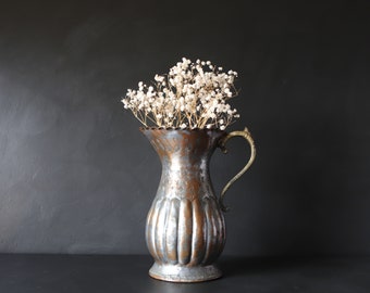 Handmade Tinned Copper Pitcher: Embossed Rustic Vase, Egyptian Farmhouse Decor