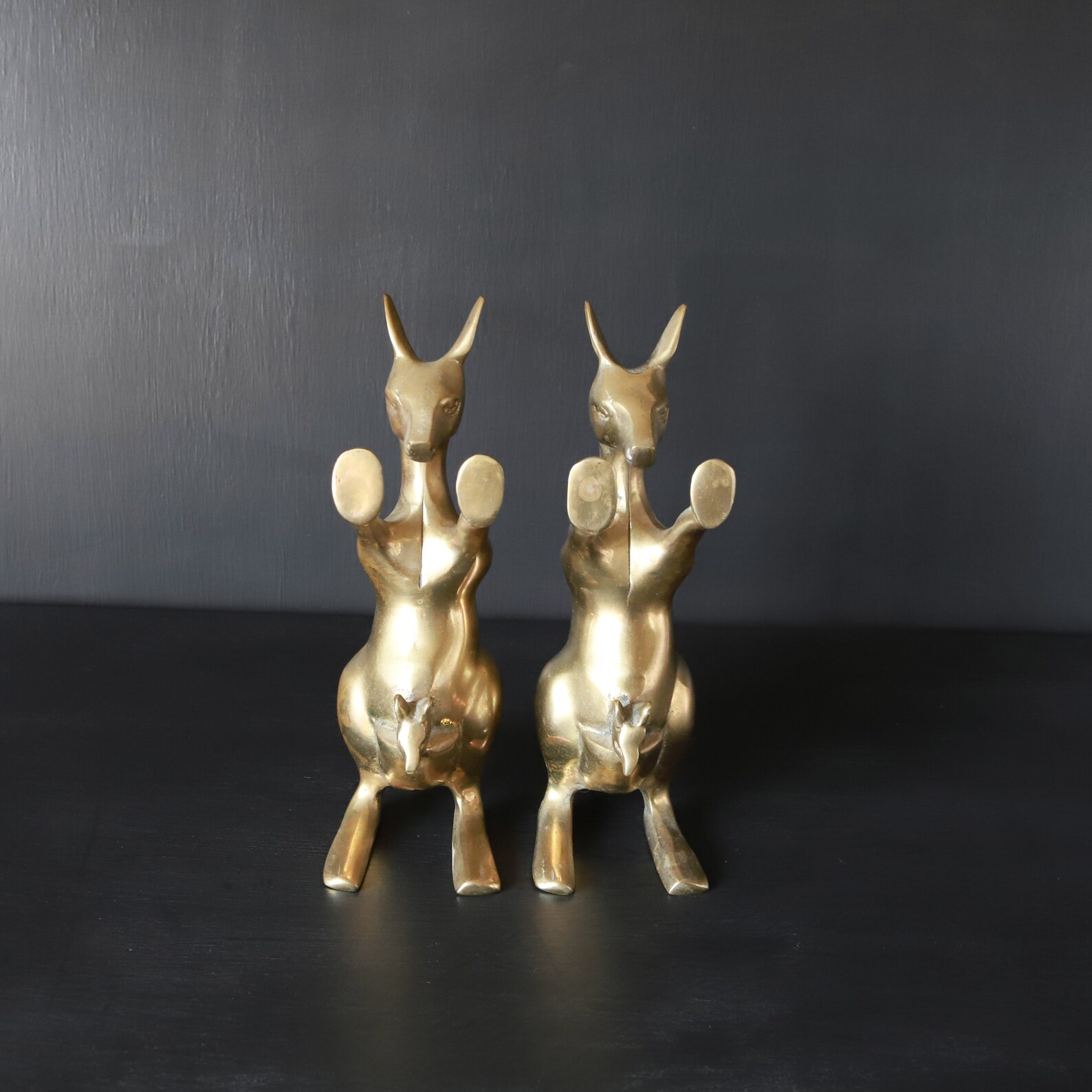 Whimsical Kangaroos Bookends Joey Baby Pouches Brass Door Stop Etsy
