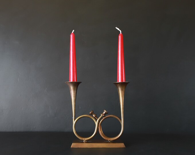 Vintage Horn Candelabra Candlestick Holder Double Arm Taper Candles ...