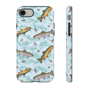 Fliegenfischen Handyhülle iPhone, Samsung Forelle Fischer Zubehör Kunst von Caren Goodrich Geschenk für Fischer im Freien