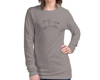 Horse and Rider Girl on Horseback Art by Caren Goodrich Unisex Long Sleeve Tee