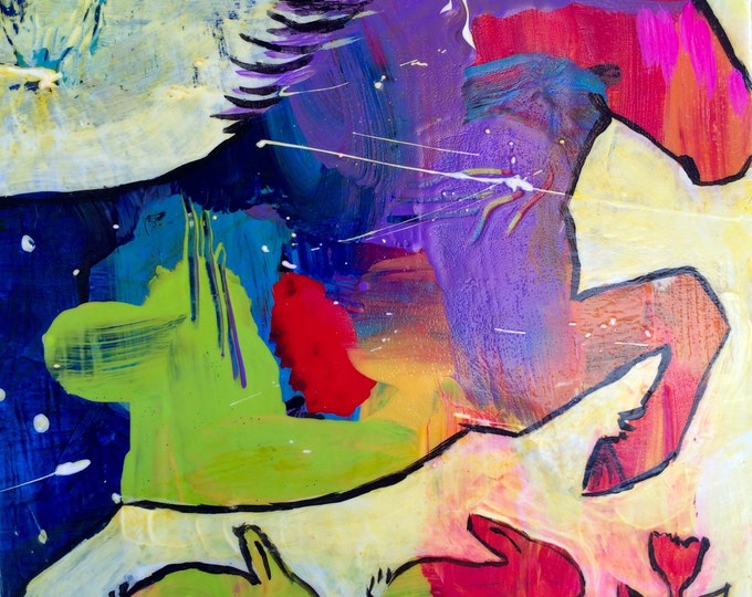 Horse Bunny Rabbits Jumping Original Painting by Caren Etsy