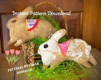 Rabbit Sewing Pattern Download Bunny Easter Basket Decor Bowl Filler Spring Home Decorating Simple Easy DIY Primitive Style Cottage
