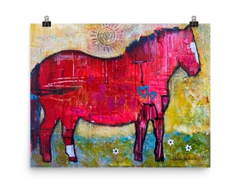 16" x 20" Red Pony Horse Art Print by Caren Goodrich
