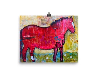 8" x 10" Red Pony Art Print by Caren Goodrich