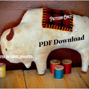 PATTERN Primitive Buffalo Bison Sewing Pattern Instant PDF Download Animal Doll Easy Sew Farmhouse Decor Original Pattern by Caren Goodrich