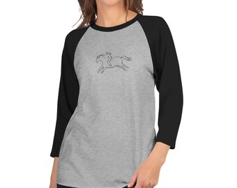 Horse and Girl Art by Caren Goodrich Horseback 3/4 sleeve raglan shirt