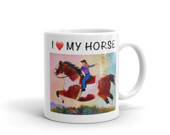 Western Cowgirl & Horse Coffee Mug Cup Equine Gift Art by Caren Goodrich