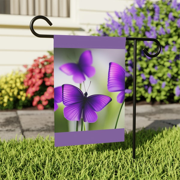 Butterfly Garden Charm Flag, Purple Butterfly Garden/ House Banner, Yard Decor, 2 sizes