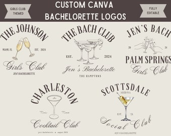 Pakket met vrijgezellenfeestlogo, elegante canvassjabloon voor meisjesclub (digitaal)