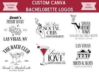 Vegas Bachelorette Party Logo Bundle, Customizable Canva Template (SVG, PNG, JPG)
