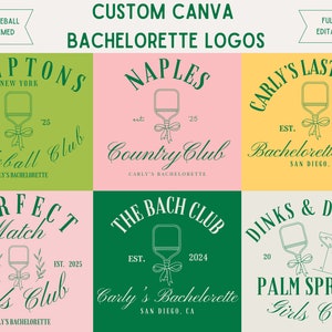 Retro Pickleball Bachelorette Party Logo Bundle, Canva Template (PDF)