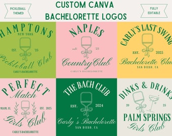 Retro Pickleball Bachelorette Party Logo Bundle, Canva Template (PDF)