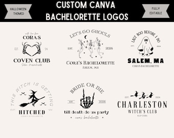 Halloween Bachelorette Party Logo Pack, Witchy Coven, Editable Canva (Digital File)
