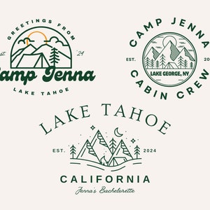 Bearbeitbares Camp Bachelorette Party Logo Paket, Outdoorsy und Camping Thema Bach Party Dekor, benutzerdefiniertes Camp Bach Party Logo Bundle, Canva Vorlage
