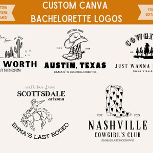 Editable Western Cowgirl Theme Bachelorette Party Logo Pack, DIY Nashville Bach Decor, Western Bach Party Logo, Customizable Canva Template