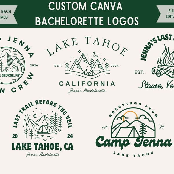 Editable Camp Bachelorette Party Logo Pack, Outdoorsy and Camping Theme Bach Party Decor, Custom Camp Bach Party Logo Bundle, Canva Template