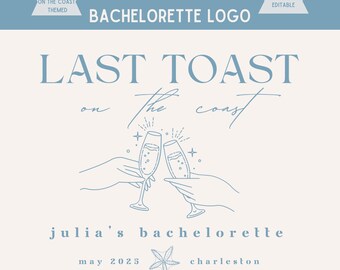 Coastal Bachelorette Party Logo, Beach Theme, Editable Canva Template (PDF)