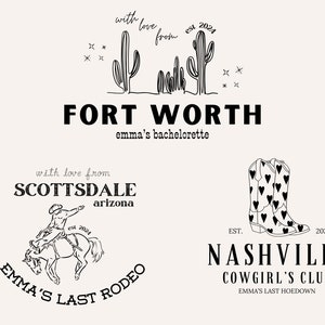 Editable Western Cowgirl Theme Bachelorette Party Logo Pack, DIY Nashville Bach Decor, Western Bach Party Logo, Customizable Canva Template