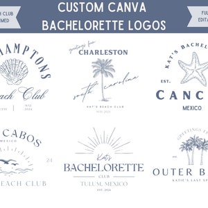Beach Club Bachelorette Party Logo Pack, Coastal Theme Bach Trip Logo, Luxe Beach Bach Party Canva Template, DIY Beach Bachelorette Logo