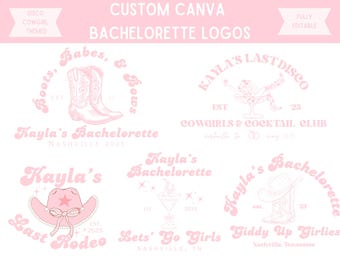 Custom Disco Cowgirl Bachelorette Party Logos, Canva Template (PDF)