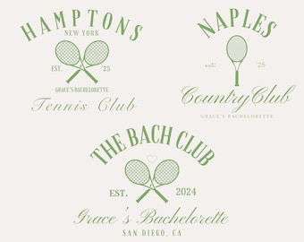 Pakket met logo vrijgezellenfeest tennis, bewerkbare canva-sjabloon (PNG, SVG)