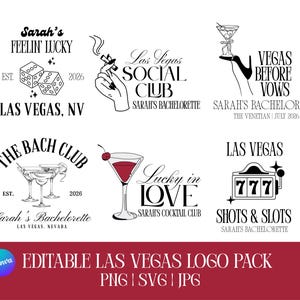 Paquete de logotipos editables para despedidas de soltera con temática de Las Vegas, paquete de logotipos para despedidas de soltera en Las Vegas, plantilla personalizable de Canva para Las Vegas (SVG, PNG, JPG)