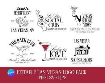 Vegas Bachelorette Party Logo Bundle, Customizable Canva Template (SVG, PNG, JPG)