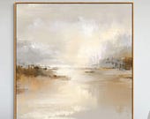 Original Abstract Landscape Oil Painting, Soft Neutral Horizon Wall Art, Hand Painted Modern Canvas Artwork for Elegant Living Spaces