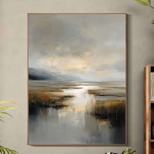 Original Hand-Painted Abstract Landscape Oil Painting, Large Modern Neutral Wall Art, Serene Nature Artwork Decor for Living Room