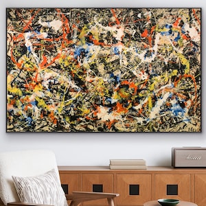 Original Abstract Expressionist Oil Painting on Canvas Large Jackson Pollock Style Wall Art Modern Colorful Drip Art for Living Room Decor