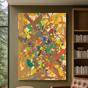 Large Abstract Expressionist Painting, Bold Colorful Wall Art On Canvas, Modern Jackson Pollock Style Artwork For Contemporary Home Decor