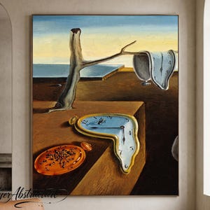 Surreal Melting Clock Oil Painting, Dali Inspired Abstract Wall Art, Hand Painted Time Concept Canvas, Modern Gallery Style Decor