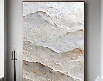 Wabi Sabi Minimalist Textured Abstract Wall Art | Original Beige and White Neutral Relief Painting on Canvas for Modern Zen Interior Decor