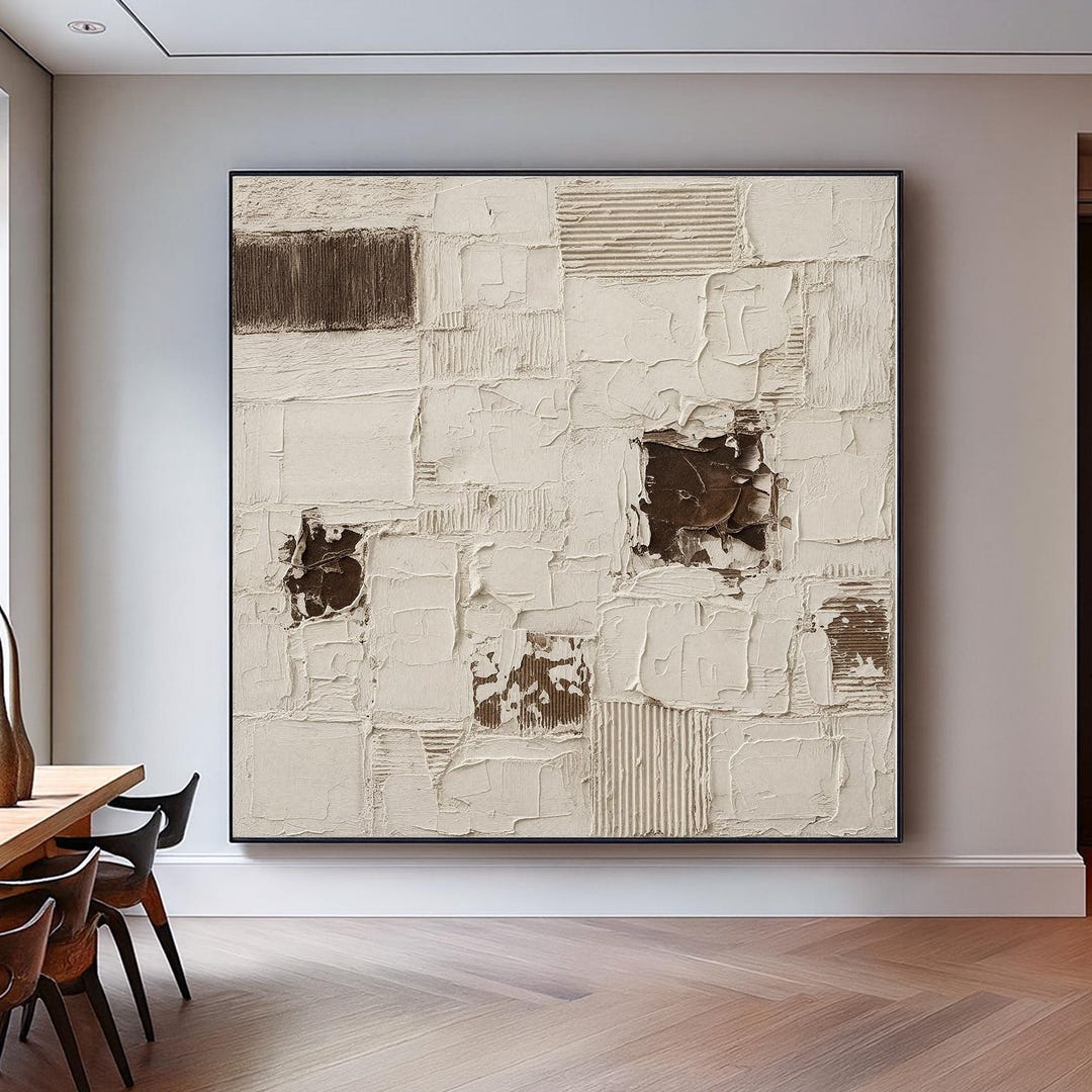 Large Wabi Sabi Textured Wall Art on Canvas, Neutral Beige and Brown ...