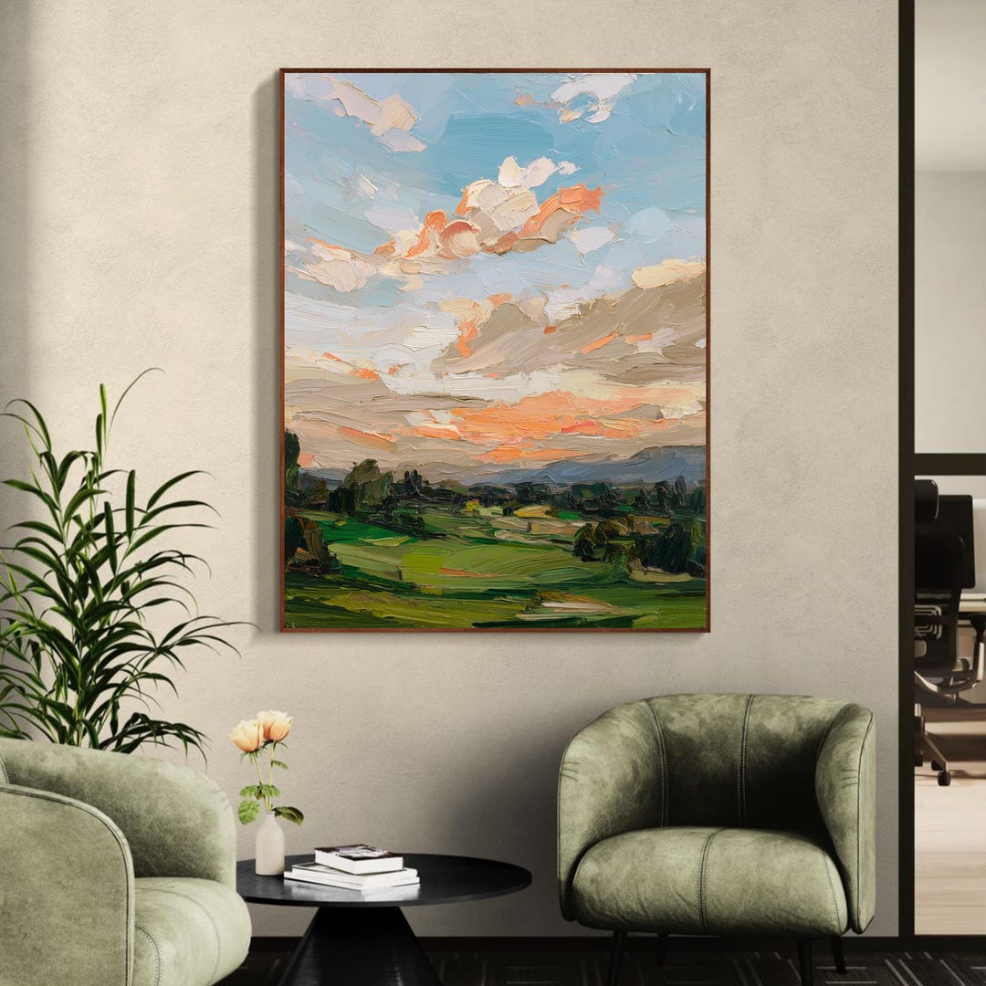 Original Sunset Landscape Oil Painting on Canvas, Large Textured ...
