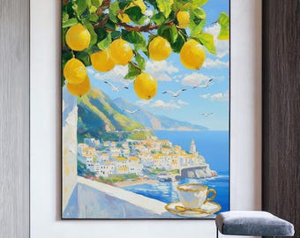 Original Mediterranean Oil Painting on Canvas,hand Painted Amalfi