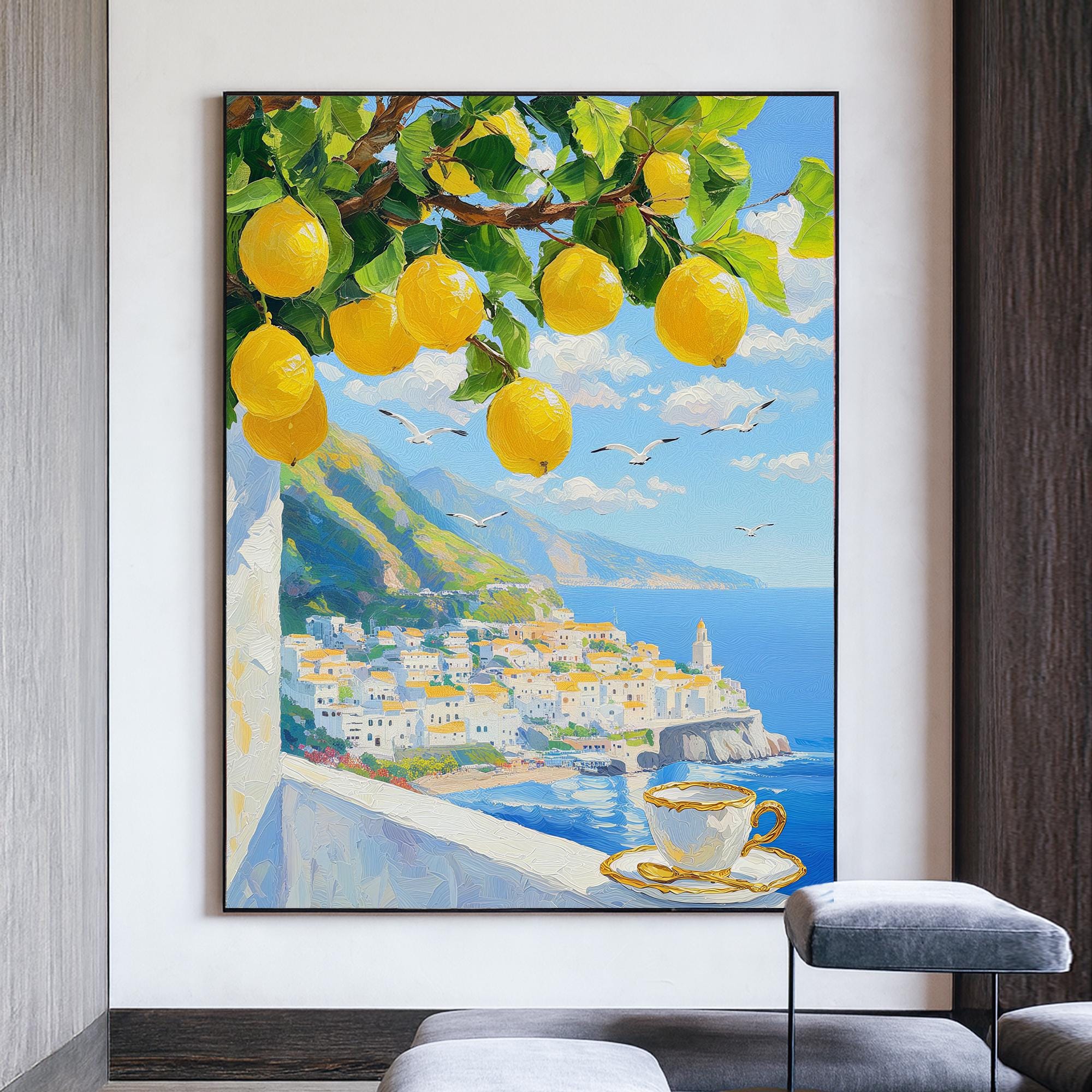 Original Mediterranean Oil Painting on Canvas,hand Painted Amalfi
