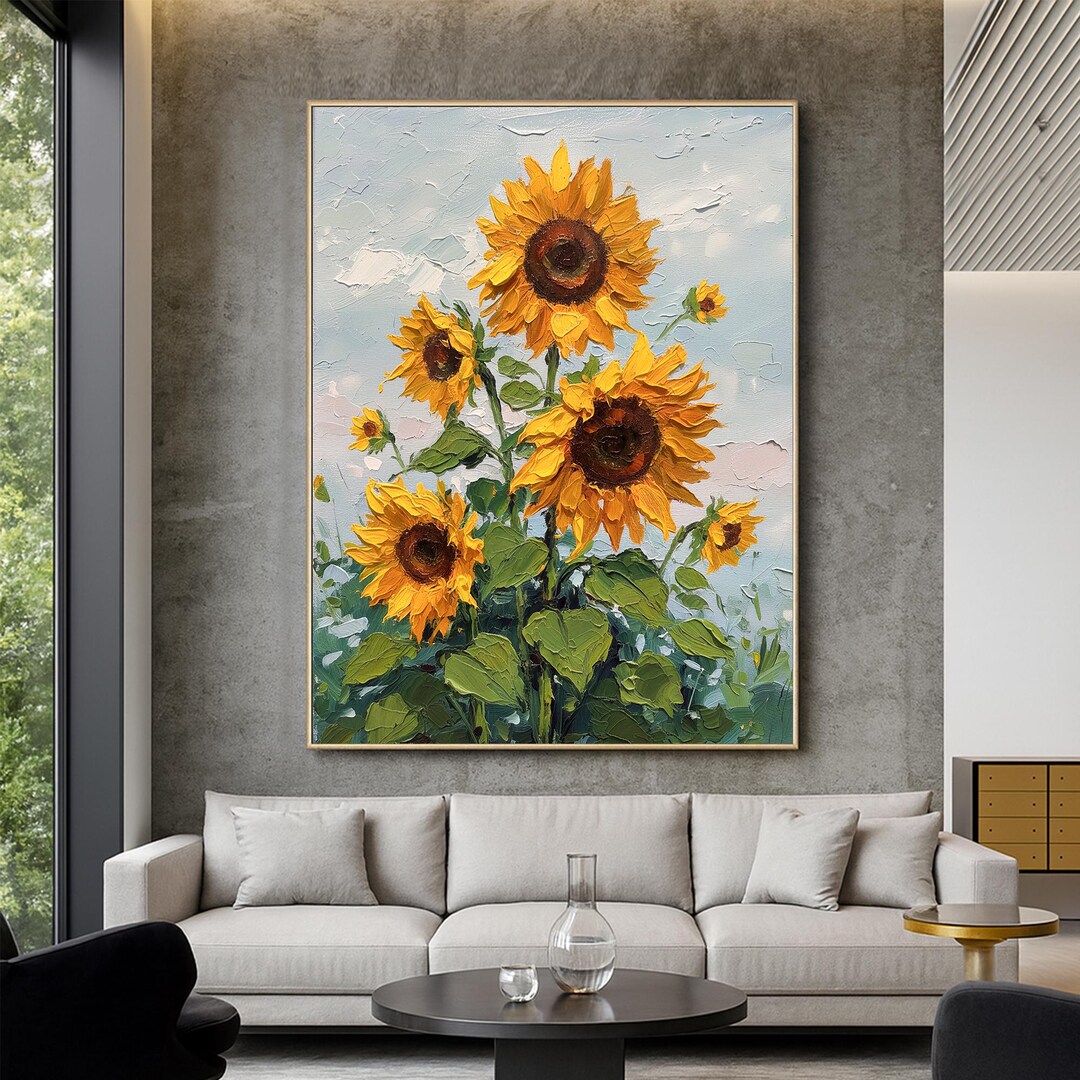 Original Texture Sunflower Oil Painting on Canvas,bright Yellow Floral ...