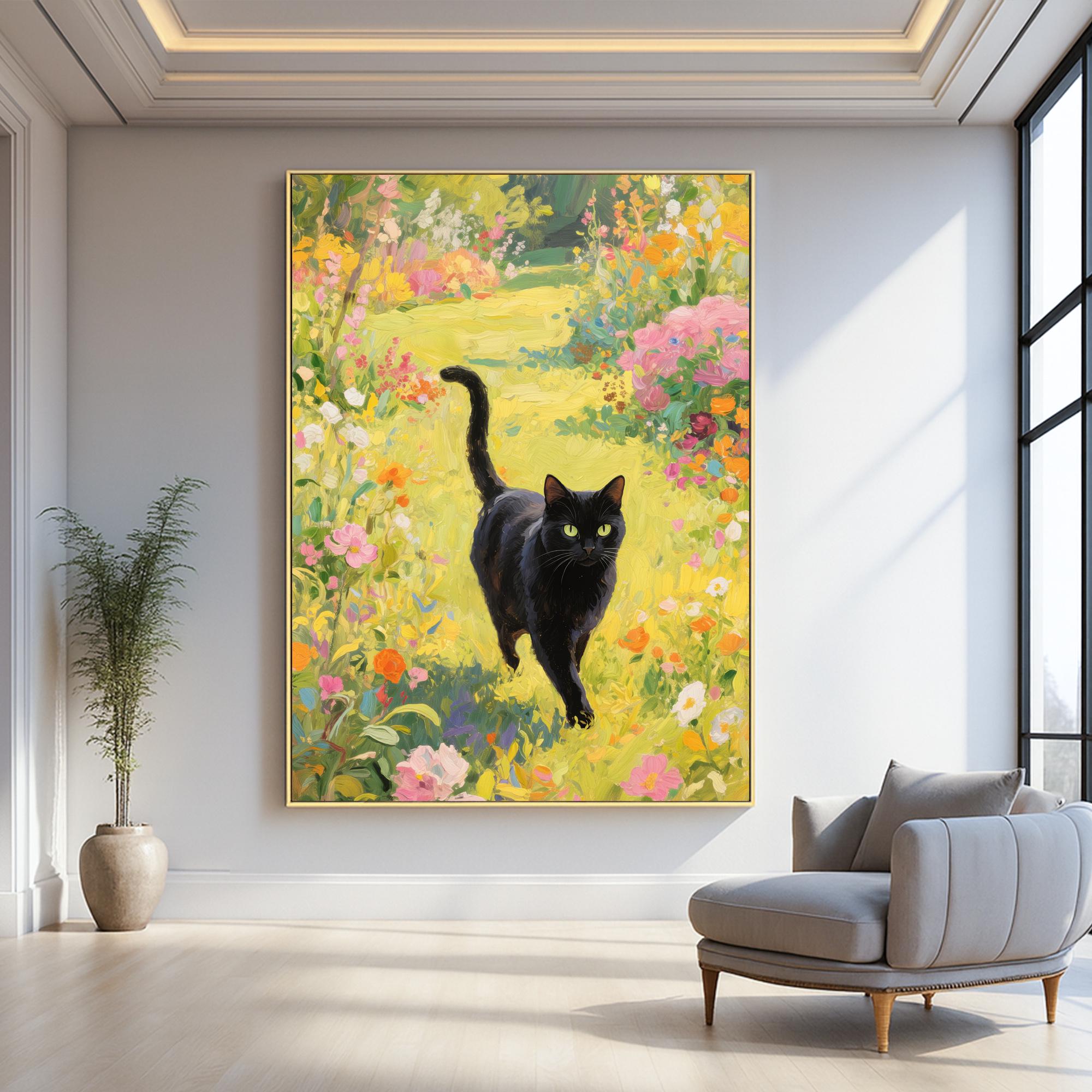 黒猫の油絵：色鮮やかな花の庭の印象派アート - Etsy 日本
