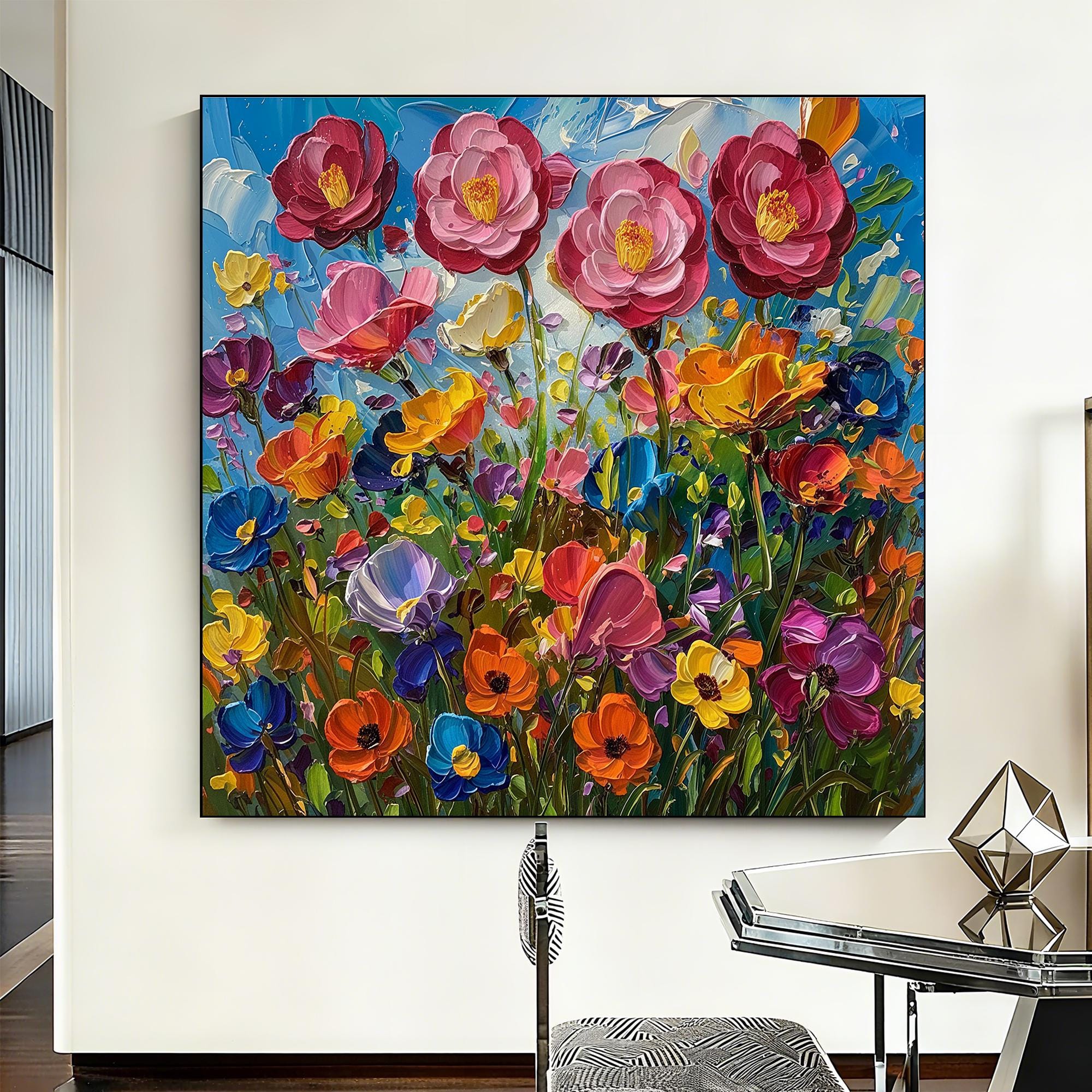Originele handgeschilderde Impasto getextureerde bloem olieverfschilderij  op doek - levendige veelkleurige bloemen veld kunst aan de muur, Impasto  bloemen muur decor - Etsy België, image size:2000x2000