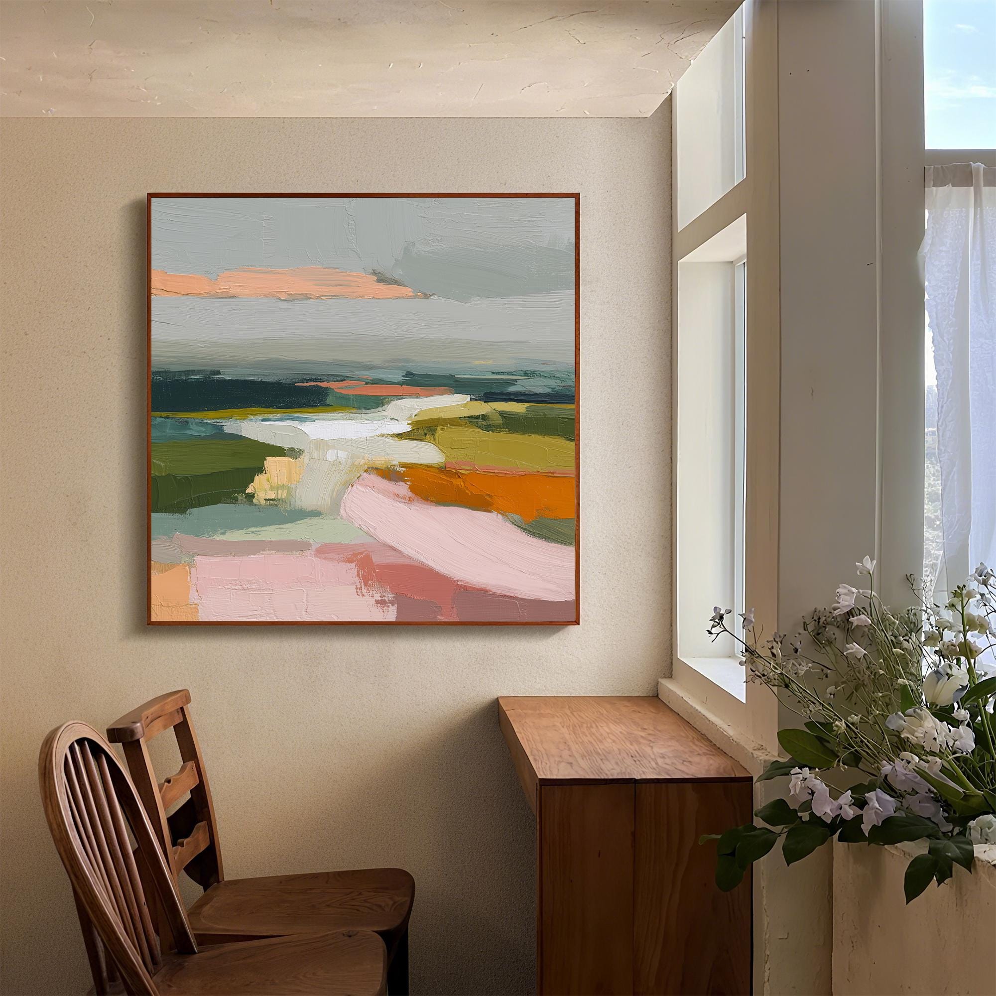 Original Abstract Landscape Oil Painting on Canvas, Large Hand Painted ...