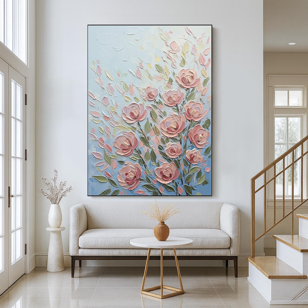 Original Textured Floral Oil Painting in Pink, Hand Painted 3D Flower ...