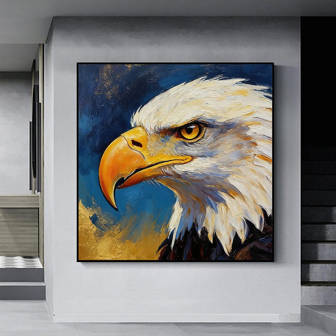 Original Hand-painted Fierce Bald Eagle Oil Painting, Majestic Wildlife ...