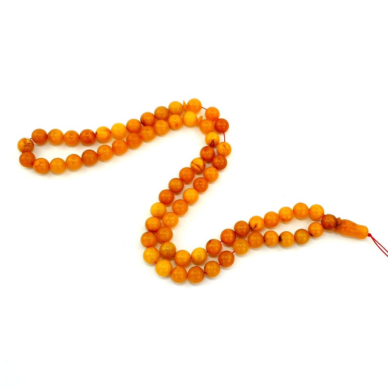 Chapelet/Tesbih En Ambre Baltique Et Soie - Neuf Avec étiquettes - Couleur Marron