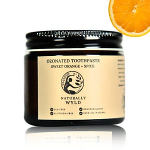 ozonisierte Zahnpasta – Süße Orange + Gewürz | Fluoridfreie remineralisierende Zahnpasta mit ozonisiertem Olivenöl | SLS-Frei, Natürlich