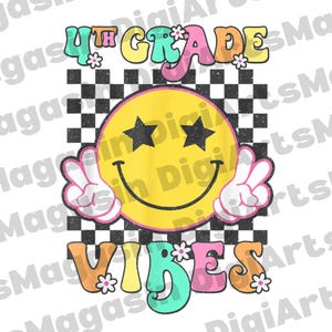 Girls 4th Grade Vibes PNG Design – Retro Smile Face Back to School Art – Perfect for T-Shirts and Fun Classroom Projects