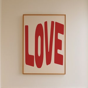 Póster de cita de amor, Impresión de corazón de amor rojo, Decoración de pared con cita de tipografía de amor, Arte de pared romántico rojo, Póster estético de amor propio
